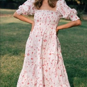 Hill House Pink Floral Nap Dress. ¾ length sleeve size large